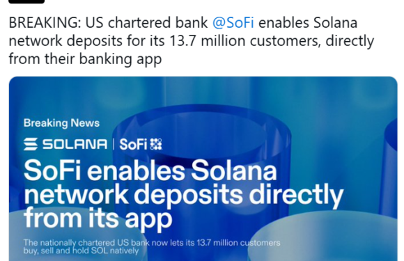 SoFi стал первым банком США, принимающим депозиты в сети Solana